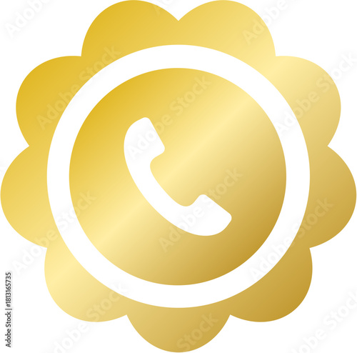 Golden wavy phone call button element for New Year hotline