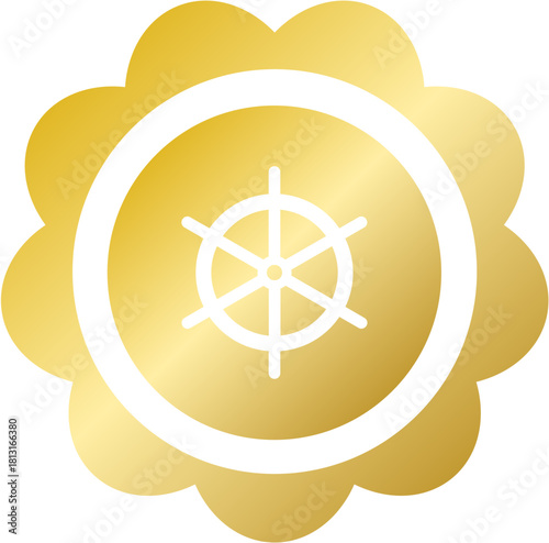 Gold scallop ship wheel helm boat icon for nautical cruise