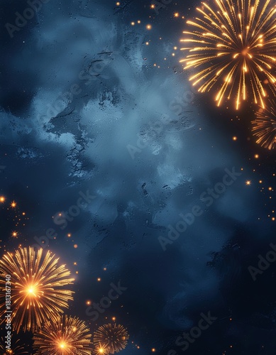 Silvester 2026 New year New Year's Eve Party, new years eve background banner panorama long- firework fireworks on rustic dark blue night sky texture