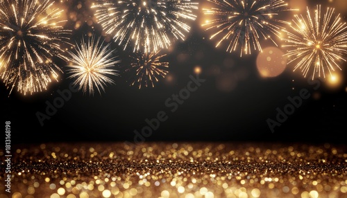 Fireworks background, New Year background with gold fireworks