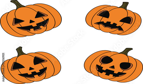 Halloween pumpkin illustration, spooky jack o lantern vector art, carved face design, scary holiday decoration graphic, autumn festival artwork, glowing pumpkin drawing