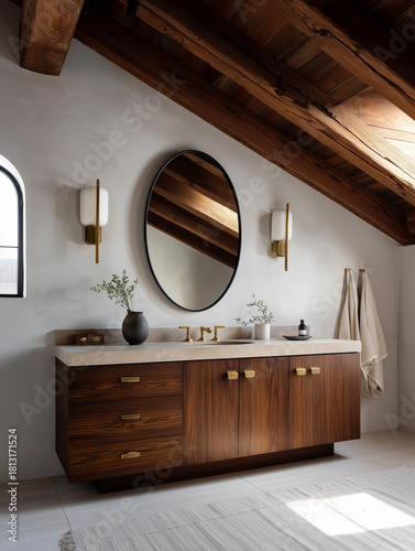 Wallpaper Mural Elegant bathroom interior design featuring modern fixtures and warm tones Torontodigital.ca