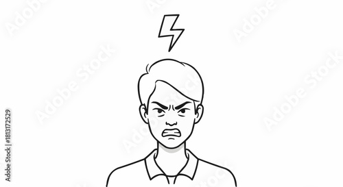 Angry Man With Lightning Bolt Above Head.