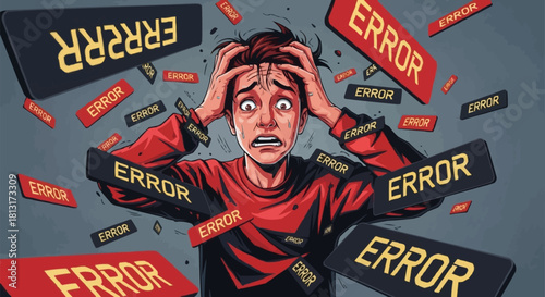 Person Overwhelmed by Errors and Stress.