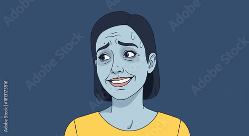 Woman with worried expression and slight smile looking to the side.