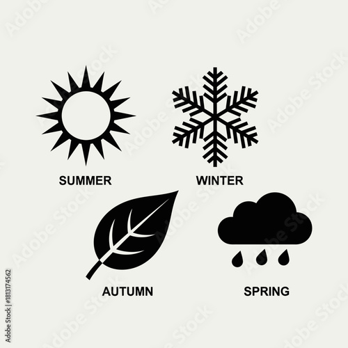 Dynamic icons elegantly represent the four seasons summer winter autumn spring in a clean modern design perfect for seasonal themes