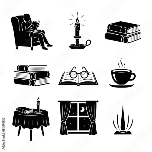 Cozy reading nook ambiance with books, candle, and warm beverage creating a perfect escape for relaxation and knowledge.