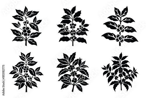 simple farm  coffee plant symbol silhouette icon set. Agriculture, farming silhouette icons
