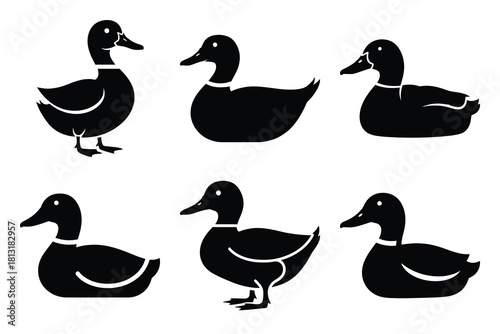 simple farm  duck symbol silhouette icon set. Agriculture, farming silhouette icons