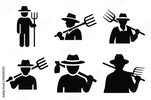simple farm  farmer man symbol silhouette icon set. Agriculture, farming silhouette icons