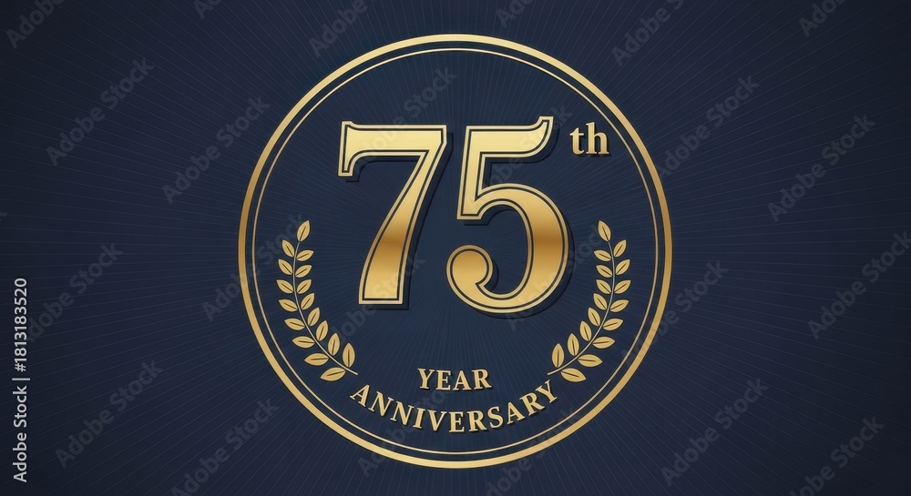 Fototapeta premium Celebrating Seventy-Five Years Golden Anniversary Symbol on Elegant Blue Backdrop