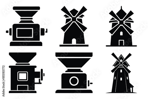 Tableau sur toile simple farm  grain mill symbol silhouette icon set