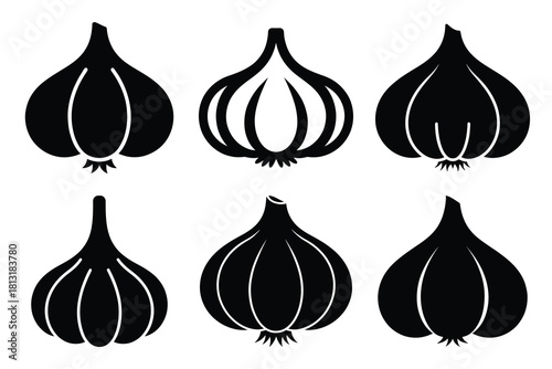 simple farm  garlic bulb symbol silhouette icon set. Agriculture, farming silhouette icons