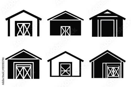 simple farm  goat farm shed symbol silhouette icon set. Agriculture, farming silhouette icons