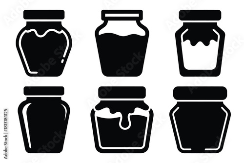 simple farm  honey jar symbol silhouette icon set. Agriculture, farming silhouette icons