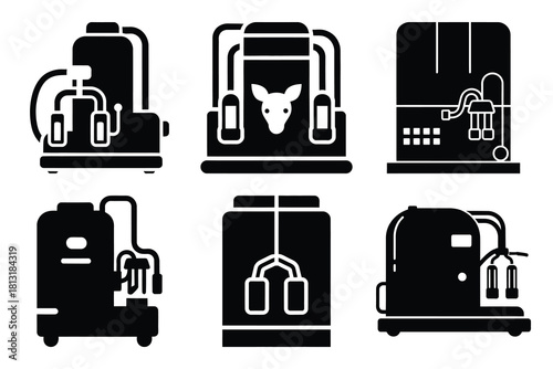 simple farm  milking machine symbol silhouette icon set. Agriculture, farming silhouette icons