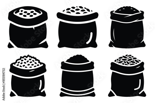 simple farm  rice sack symbol silhouette icon set. Agriculture, farming silhouette icons