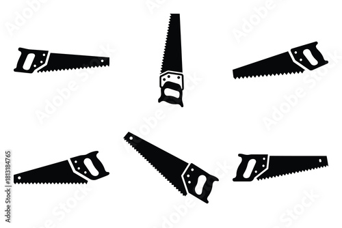 simple farm  saw tool symbol silhouette icon set. Agriculture, farming silhouette icons