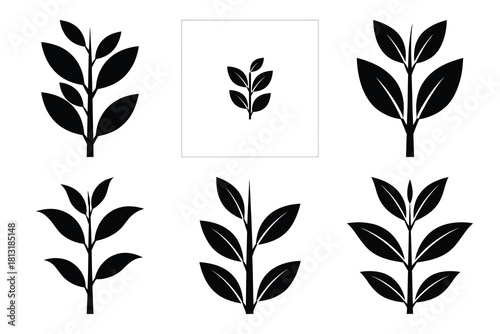 simple farm  tea plant symbol silhouette icon set. Agriculture, farming silhouette icons