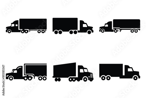 simple farm  tractor trailer symbol silhouette icon set. Agriculture, farming silhouette icons