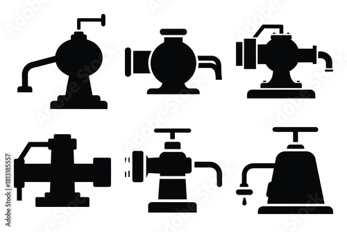 simple farm  water pump symbol silhouette icon set. Agriculture, farming silhouette icons