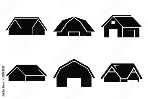 simple farm  barn roof symbol silhouette icon set. Agriculture, farming silhouette icons