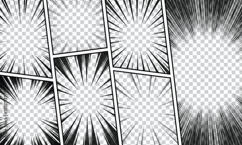 Graphic pack of anime-style motion backgrounds, showcasing various sharp, pointed black lines that evoke speed, shock, or sudden impact in a clean, high-contrast format