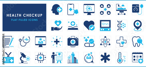 A set of 30 flat icons related to Health Checkup.