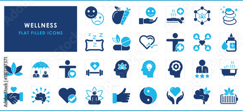 A set of 30 flat icons related to Wellness.