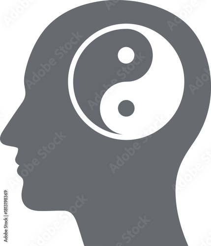 Yin yang symbol inside human head silhouette representing balance mind soul harmony spirituality vector