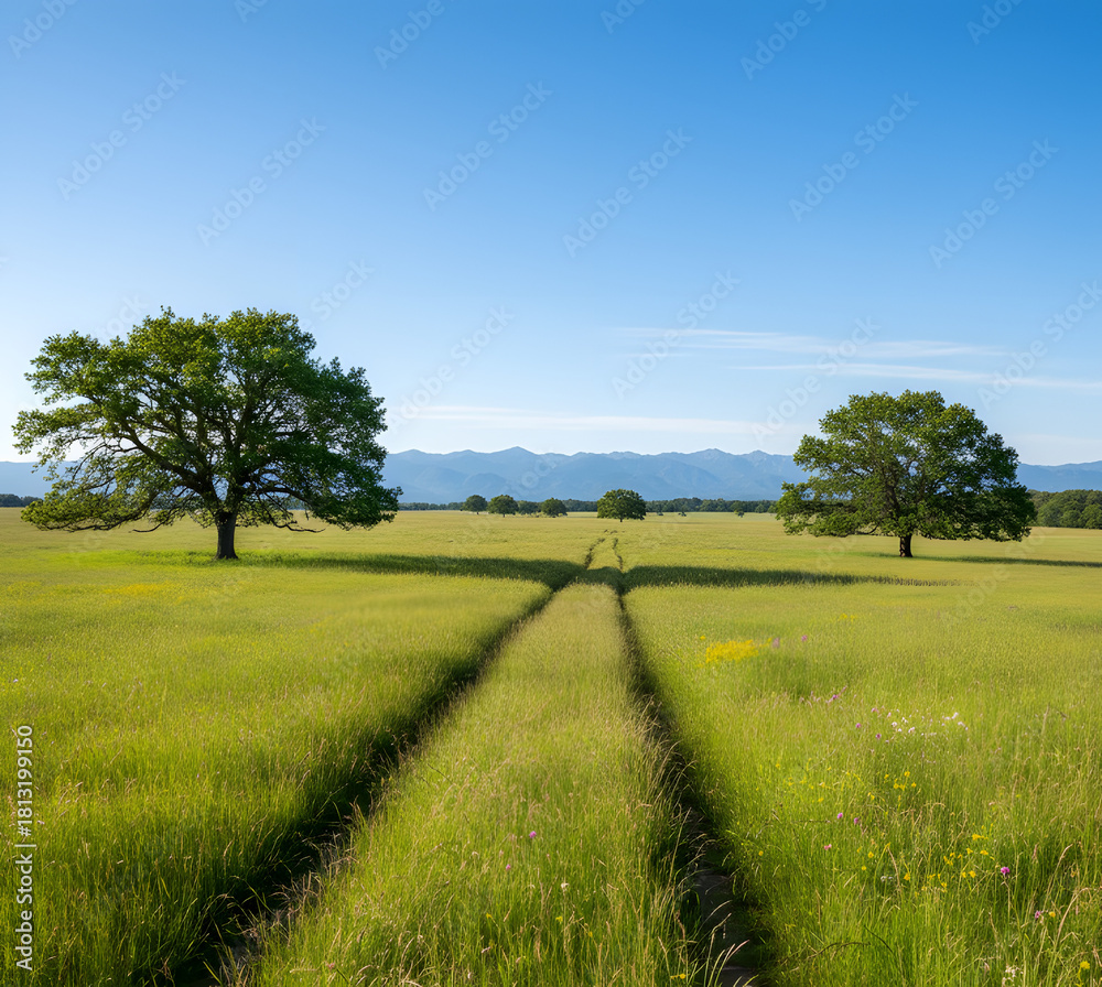 Fototapeta premium green field and blue sky
