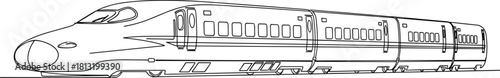 Continuous Line Art Vector Illustration of a Modern High-Speed Bullet Train or Shinkansen, Representing Fast Transportation, Future Technology, and Railway Travel