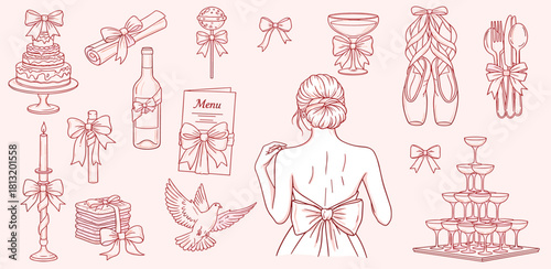 Elegant Celebration Elements Cake, Champagne, Ballet, and More, Perfect for Events and Celebrations