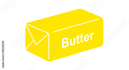Bright yellow butter stick illustration with white label, perfect for food blogs and kitchen recipes, adding a touch of fresh taste to your creative projects
