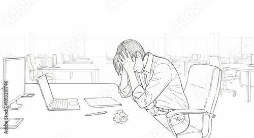 Stressed person at desk with head in hands, feeling overwhelmed.