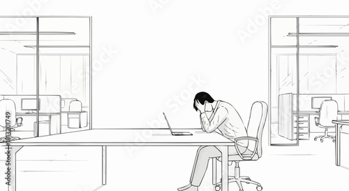 Man stressed at work, overwhelmed by tasks, facing challenges, feeling pressure, burnout.