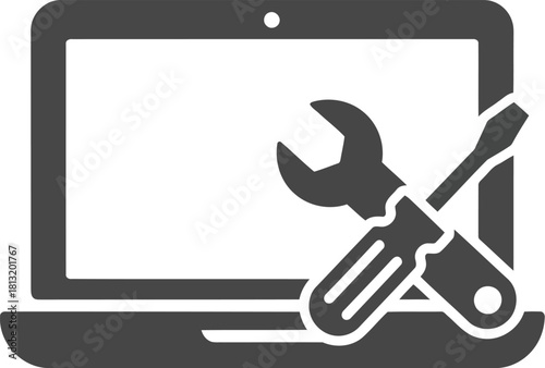 Computer repair service laptop tools wrench screwdriver icon digital technology support vector