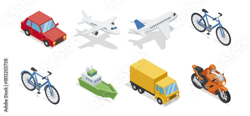 Isometric transportation icons set variety of vehicles