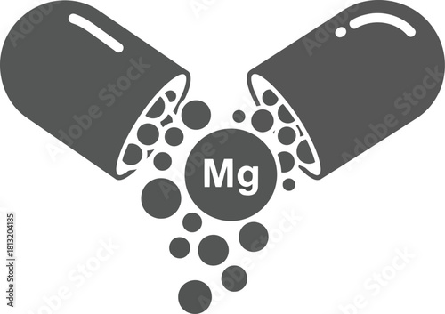 Magnesium supplement capsule open revealing granules with mg symbol health nutrition vector