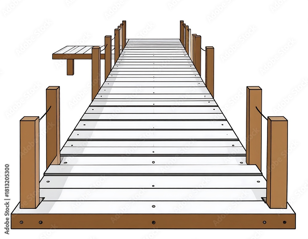 Obraz premium Cartoon-like perspective of a wooden pier extending into the distance