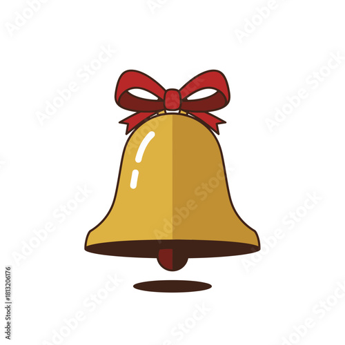 A golden bell with a red ribbon tied in a bow, perfect for holiday and celebration illustrations, conveying joy and festivity
