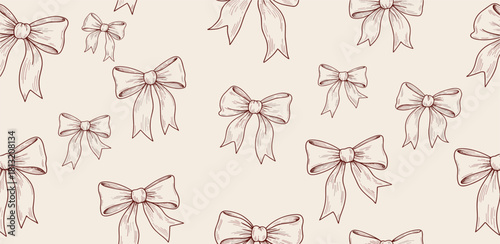 Elegant Hand-Drawn Bows Delicate Design on a Creamy Backdrop for Decorative Arts