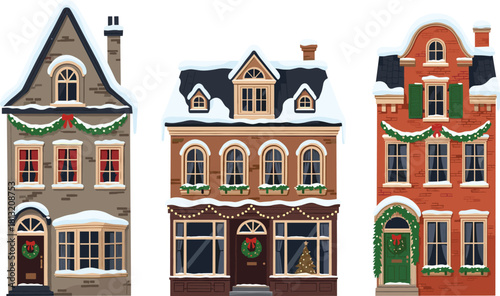 Festive Row Houses Decorated for the Holidays A Cozy Christmas Scene