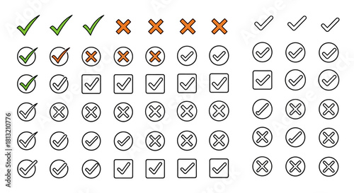 Collection of Various Checkmark and Cross Icons Design Elements for Approval Rejection and Decision Making