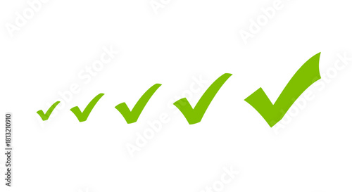 Green Checkmarks Growing in Size Representing Progress and Success