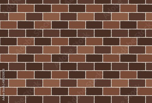 でこぼこなレンガブロックが並んだ、レンガ壁柄のシームレスパターン　ダークブラウンのレンガ模様の背景画像のベクターイラスト