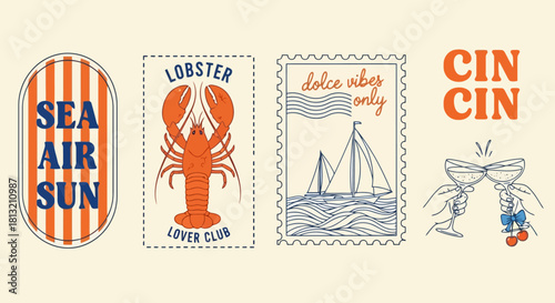 Retro Summer Collection Nautical Seafood Celebration Vacation Graphics