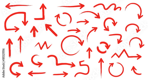 Set of Hand Drawn Red Arrows and Directional Symbols for Design and Navigation