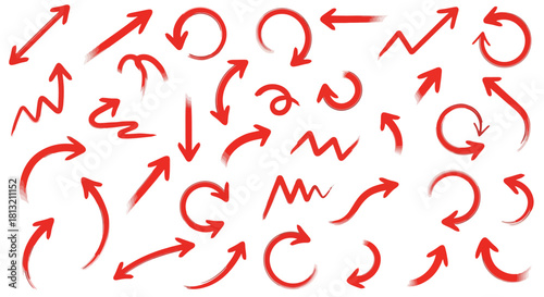 Set of Hand Drawn Red Arrows and Pointers on White Background Versatile Directional Graphics