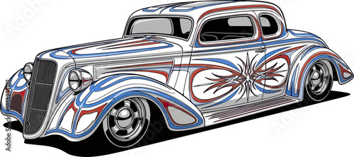 Classic car illustration with custom graphic details and color